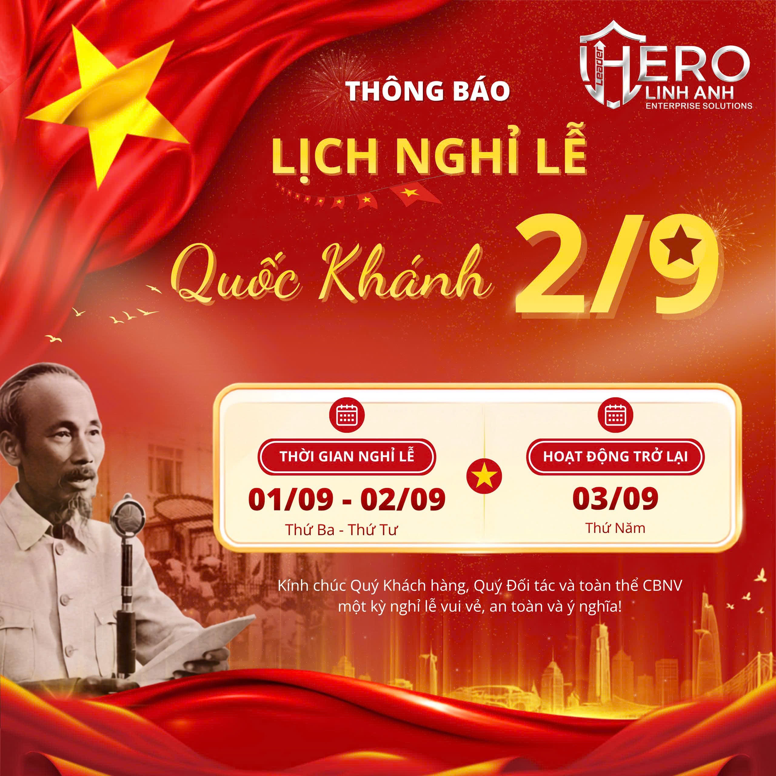 🇻🇳 THÔNG BÁO LỊCH NGHỈ LỄ QUỐC KHÁNH 02/09/2026 🇻🇳

